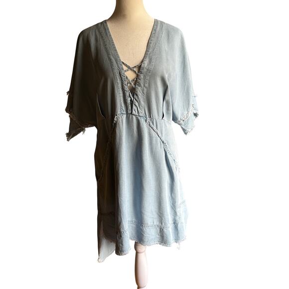 SUBOO | Dubious Hemingway Denim Chambray Raw Hem Dress Swim Cover Up| Sz 6 - Picture 2 of 10